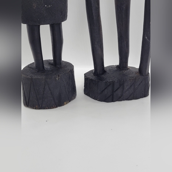 Vintage Married African Wooden Hand Carved Warrior Tribal W/Spear/Carrying Water - Picture 9 of 15